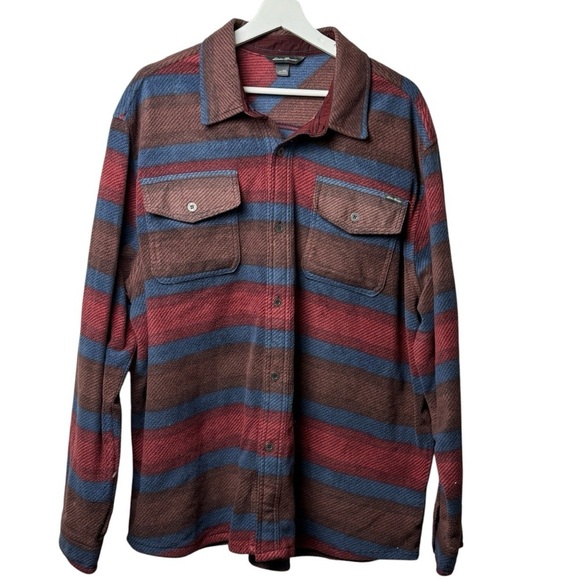Eddie Bauer Shirt Men XXL Fleece Striped Button Up Outdoor Gorpcore Hiking Soft - Picture 1 of 9